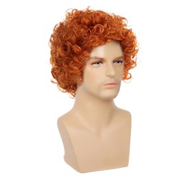Beweig Short Curly Orange Wig Short Afro Wig for Male Cosplay Costume Daily Hair Synthetic Heat Resistant Mens Full Wigs