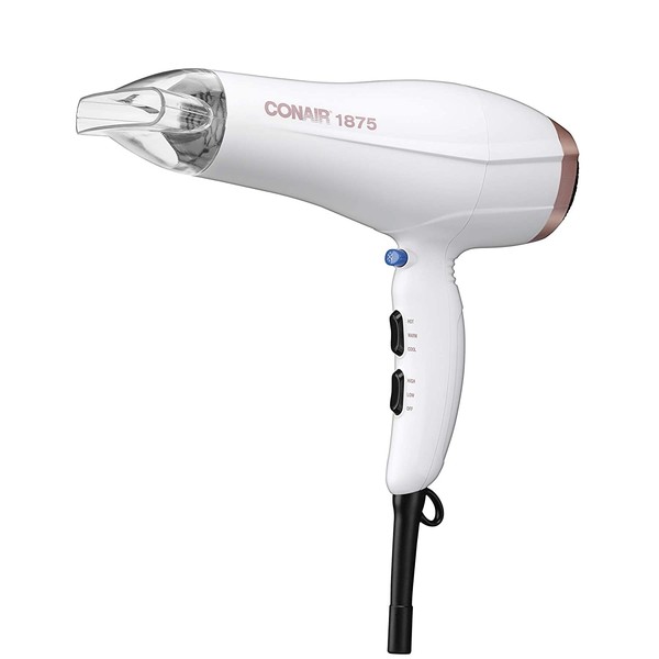 Conair 1875W Double Ceramic Hair Dryer, White/ Rose Gold, Pack of 1
