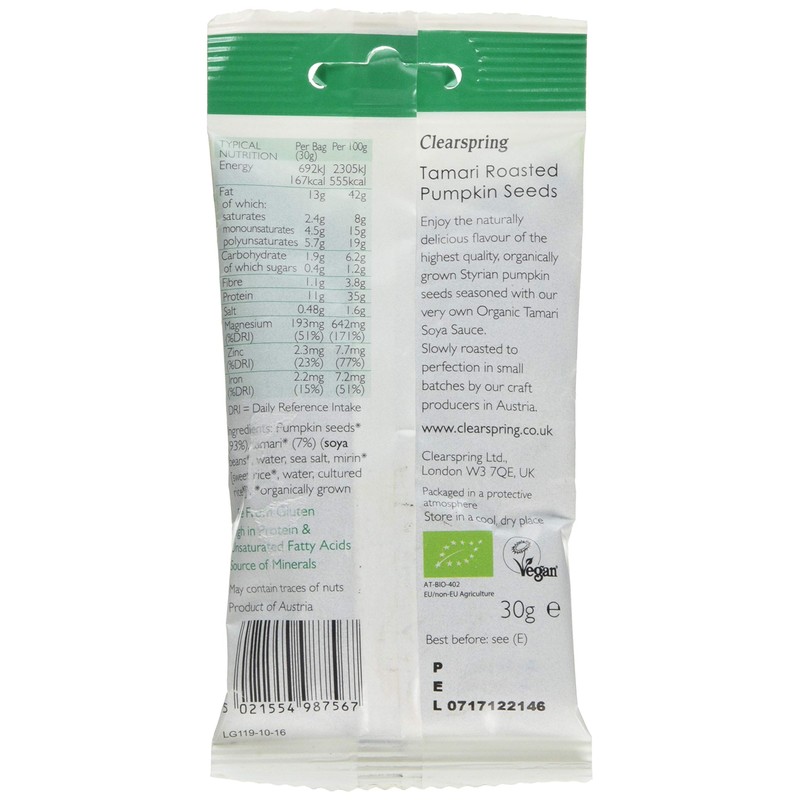 Clearspring Organic Tamari Roasted Pumpkin Seeds, 30g