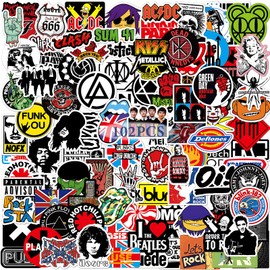102pcs Rock and Roll Music Stickers, Band Stickers for Classic Rock Music,Trendy Music Stickers,Cool Stickers Waterproof Vinyl Sticker,It Suit for Laptop Skateboard Water Bottles Guitar Luggage