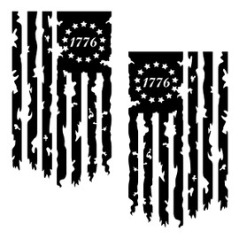Betsy Ross Flag 1776 Distressed American USA US Flag Truck Tailgate Vinyl Decal - 2 Pack - American Revolution Stickers fits Most Pickup Trucks (10" x 18", Matte Black)