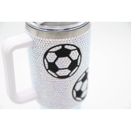 SEM LIFE 40 Oz Rhinestone Bling Tumbler with Handle and Straw (SOCCER), Stainless Steel and Double Wall Insulated