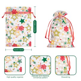 50 PCS 4x6 Inches Mixed Color Christmas Organza Gift Bags with Drawstring, Jewelry Candy Bags for Christmas