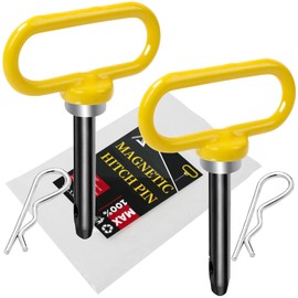 EilxMag 2 Packs Magnetic Hitch Pin, Lawn Mower Trailer Hitch Pins 1/2 Inch with Handle and Clip, Trailer Gate Pin for Mowers, Tractor Truck, Towing Cargo, ATV - Simple One Handed Hook On & Off（Yellow