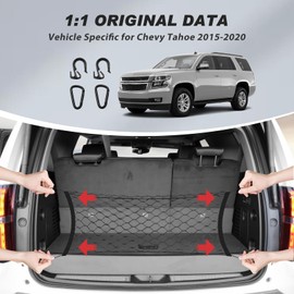 Cargo Net for Chevy Tahoe/GMC Yukon/Suburban 2015-2020, Karltys Trunk Net for Chevrolet Tahoe Accessories Envelope Style Netting with Metal Hooks, Highly Elastic Trunk Cargo Organizer for Yukon