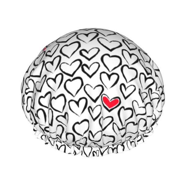 Love Hearts Shower Cap For Women Reusable Waterproof Double Layers