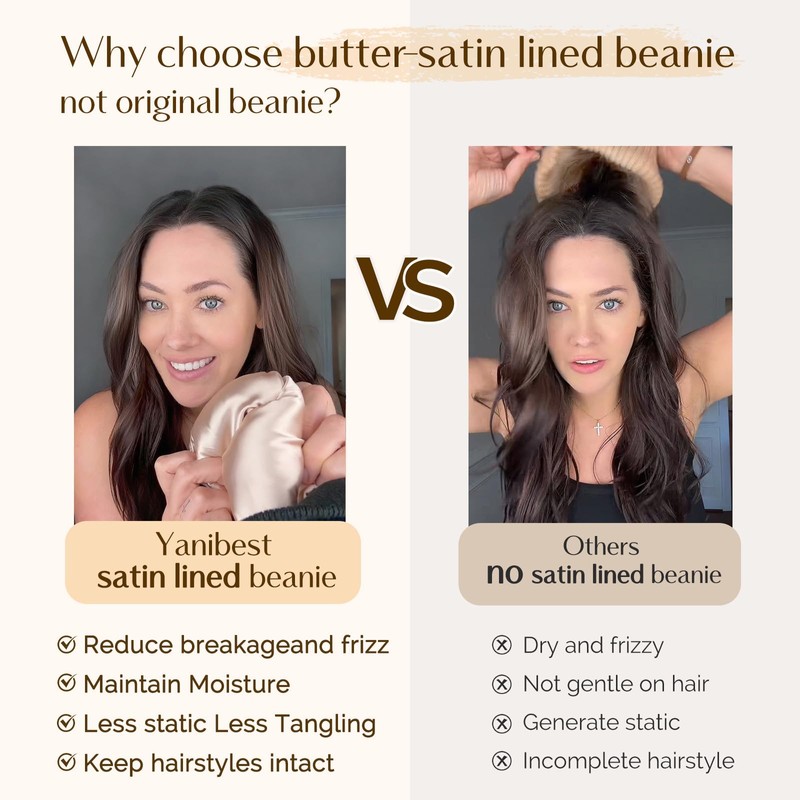 YANIBEST Satin Lined Beanie for Women Reduce Frizz Winter Hats