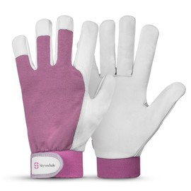 Gardening Gloves for Men & Women, Leather Palm & Breathable Spandex Back, Thorn-Proof Gardening Gloves, Multipurpose Safety Gloves for Mechanics, Warehouse, Driving, Digging, Landscaping (Pink, L)