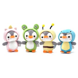 BSOMAM Plush Doll Pendant Keychain Ring Key Holder Cute Penguin Keychain Frog Bee Shark Anime Plush Stuffed, Pack of 4.