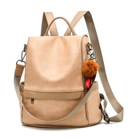 Women Backpack Purse PU Leather Anti-theft Casual Shoulder Bag Fashion Ladies Satchel Bags(Beige)