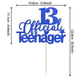 1 pieza de 13 decoraciones oficiales para tartas para adolescentes con purpurina, 13 cumpleaños para adolescentes, suministros de fiesta de cumpleaños 13 para adolescentes, color azul oscuro