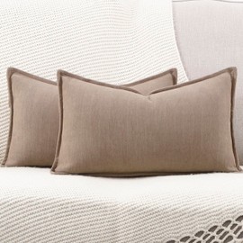 Madizz Textured Chenille Cushion Covers Set of 2 Super Soft Decorative Throw Pillow Covers Boho Pillowcases Modern Home Decor for Sofa Bedroom 12x20 inch, 30x50 cm, Camel