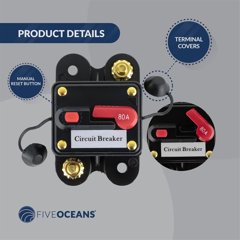 Five Oceans 80 Amps Anchor Windlass Marine Circuit Breaker with