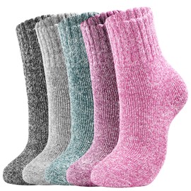 5 Pairs Wool Socks - Winter Wool Socks For Women, Super Soft Womens Wool Socks, Warm Knit Socks for Women, Thick Cabin Socks Crew Socks for Women