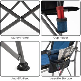 XGEAR Camping Chair Hard Arm High Back Lawn Chair Heavy Duty with Cup Holder, for Camp, Fishing, Hiking, Outdoor, Carry Bag Included (Blue 2chairs)