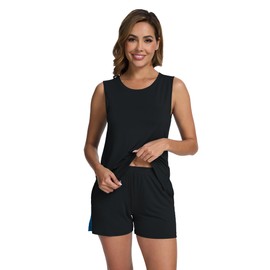 WiWi Pajamas for Women Tank Top Pajama Set Sleeveless Viscose from Bamboo Sleepwear Soft Shorts Pjs Sets Pj Loungewear S-XXL, Black, Medium