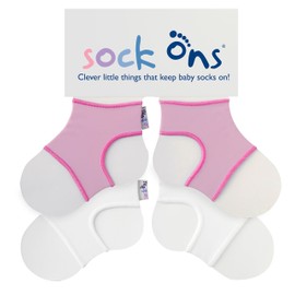 Sock Ons - Baby Sock Holders - 0-6 Months - 2 Pack (1 x Baby Pink, 1 x White) - Amazing Value Pack - Keep Baby