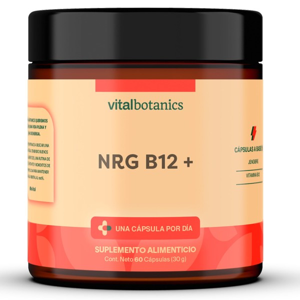 Vitamina B12 + Jengibre. Con 60 capsulas de 500mg (2 Meses). VitalBotanics. Multivitaminico, Suplementos Alimenticios. Libre de Gluten y Aditivos. Apto Dieta Keto.
