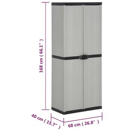 vidaXL Outdoor Garden Storage Cabinet - Compact Gray&Black PVC Design with 3 Shelves and Lockable Doors - 26.8"x15.7"x66.1"