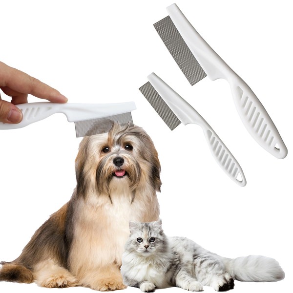 Multifunctional Pet Hair Comb Tear Stain Removal, Dog/Cat Lice Comb, Flea Brush for Cats, Suitable for Small Dogs Puppies, 2 in 1 Dog/Cat Comb Teeth Stainless Steel Combing Massage Double-Sided Comb