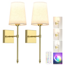 Tivkight Battery Operated Wall Sconce, 5000mAh Rechargeable Dimmable RGB Wall Sconce Set of 2 with Remote, 3 Color Temperature Indoor Battery Powered Wall Lamp Light for Bedroom Living Room