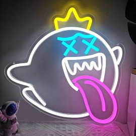 King Boo Neon Sign Dimmable White King Boo Neon Light Ghost Light for Wall Decor, Led Ghost Face Lamp for Bedroom, Gamer Decor for Christmas Birthday Party Gifts