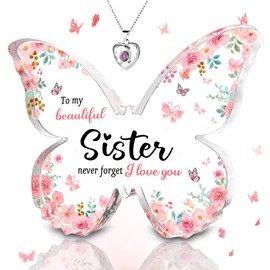 Echehi Sister Gifts Set, Meaningful Butterfly-shaped Plaque & Necklace for Sister Birthday Gift, Graduation Gift, Wedding Gift, Adult Ceremony Gifts, Thanksgiving Gifts