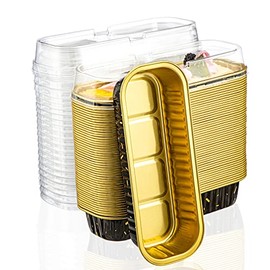 Creme Brulee Ramekins, Eusoar 50pcs 6.8oz 6.5"x2.5"x1.2" Aluminum Foil Baking Cups Pan Tin with Lids，Rectangle Disposable Ramekins Cupcake Baking Cups Containers Wrappers, Dessert Cheesecake Pan Cups