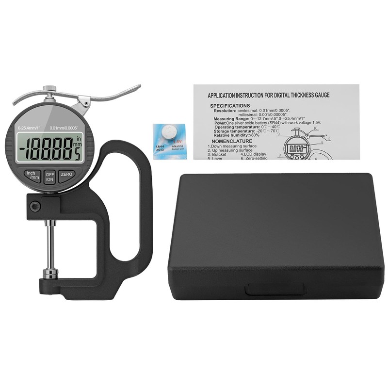 Neoteck Digital Thickness Gauge 1inch/25.4mm,0.0005inch/0.01mm LCD Display with Inch/MM Conversion
