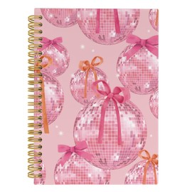 ANIANG Trendy Retro Disco Ball Spiral Notebook, Preppy Journal, Coquette Decor 5.5"x8.3" 164pages Lined Notebooks College Ruled, Funky Pink Notebook for Office School Supplies Teens Girls 359