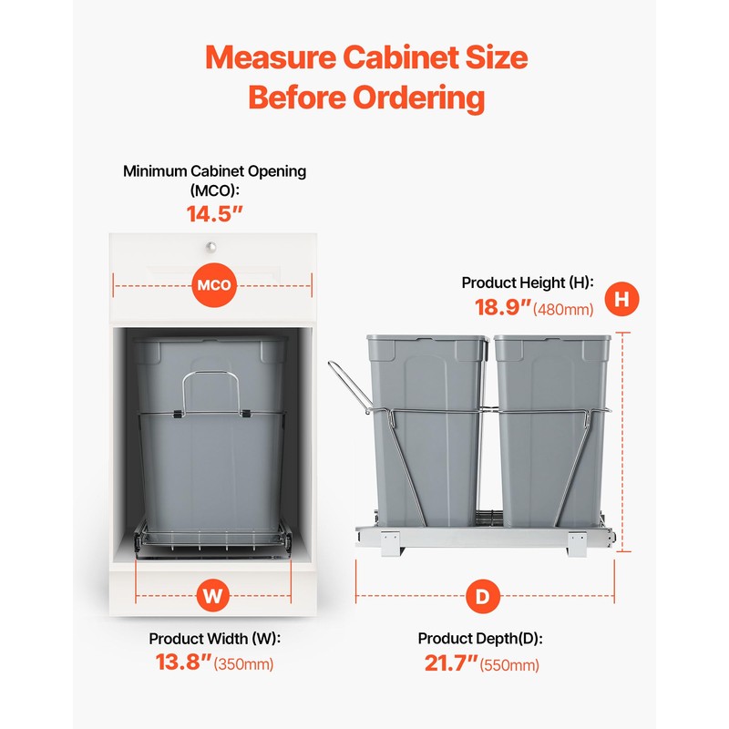 VEVOR Pullout Trash Can for Kitchen Cabinets, 35 QT x2