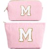 Pack of 2 Initial Makeup Bag, Corduroy Cosmetic Bag, Travel