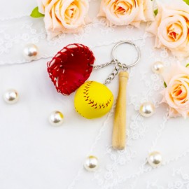 Yoxiumi Softball Gifts for Team Girls Boys Members Baseball Coach Appreciation Gifts Baseball Keychain Mini Softball Keychain Softballs Party Favors for Teens Mini Wooden Bat Charm Accessories