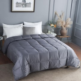 All Season Wool Comforter Duvet Insert Queen Size, Ultra-Soft Wool Filled Comforter, Medium Weight Washable Wool Comforter, Noiseless Cotton Shell(Dark Gray)