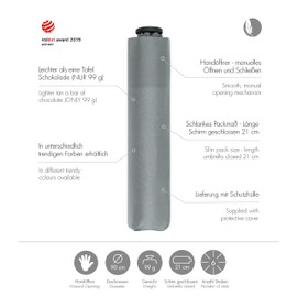 doppler Taschenschirm Zero,99 – Gewicht von nur 99 Gramm – Stabil – Windproof – 21 cm – Cool Grey