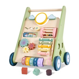 11-in-1 Montessori Baby Walker Toddlers Push Walker Wooden Activity Center Gift for 1 Year Old Boys Girls, Adjustable Speed & Quiet Wheels Learning to Walk Sensory Toys Baby Sit-to-Stand Walking Toys