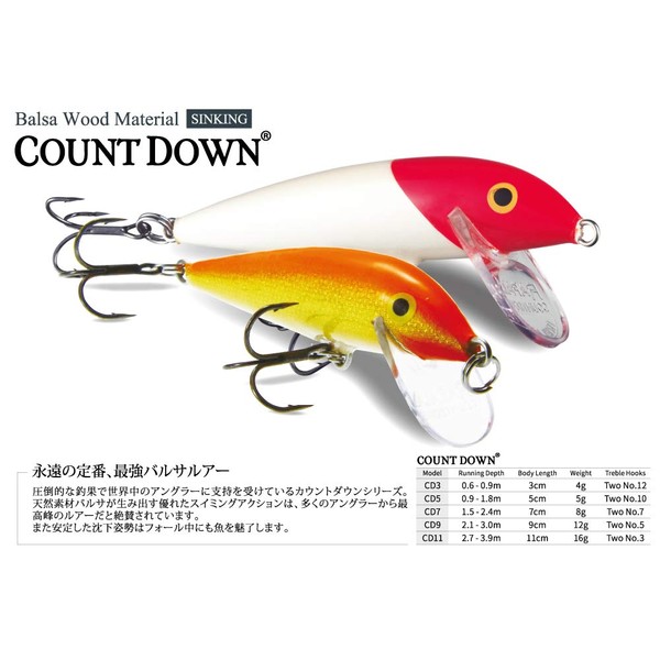 Rapala CountDown Lure with Two No. 5 Hooks, 2.1-3 m Swimming Depth, 9 cm Size, Minnow