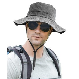 NLAND Sonnenhut Herren Damen UV Schutz Outdoor Safari Hut Sommer Faltbarer Boonie Hut mit Breiter Krempe Tropenhut mit Kinnband Buschhut Anglerhut Wanderhut(Grau,Einheitsgröße)