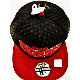 Golden Lion GEORGIA BLACK & RED ADULT ADJUSTABLE SNAPBACK FLAT BILL CAP HAT WITH MESH TOP