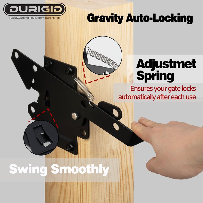 DURIGID Heavy Duty Gate Latch, Gravity Auto-Locking Gate Locks for