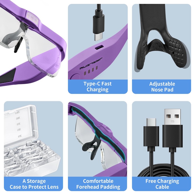 Magnifying Glass with Light, 5 Lenses, Rechargeable Headset