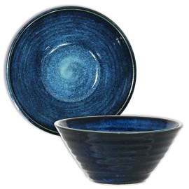 Made in Japan SET of 2 Japanese 7"D Porcelain Blue Swirl Donburi Noodle Rice Bowls JAPAN MADE