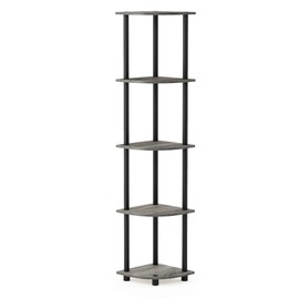 Furinno Furinno Turn-N-Tube 5 Tier Corner Display Rack Multipurpose Shelving Unit, 1-Pack, French Oak Grey/Black