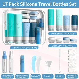 INSFIT Silicone Travel Bottles Set, 17 Pack Leakproof Travel Containers for Toiletries, Airplane Travel Essentials