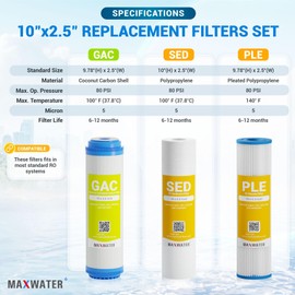(3 Pack) Whole House Well Water Pleated, Polypropylene Sediment, GAC Coconut Shell Carbon Water Filters for Standard Whole House Filtration Systems Cottage/Well Water