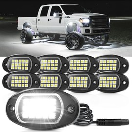 MNJ MOTOR Pure White LED Rock Lights 8 Pods - Waterproof LED Underglow Light, Underbody Glow Lamp for Car Truck ATV UTV SUV Offroad Boat