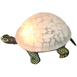 Middle-England 20.3cm Turtle/Tortoise Design Mottled White Stained Glass Tiffany Look Nightlight Table Lamp