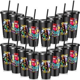 Uiifan 16 Pcs Back to the 70's Party Reusable Cups with Lids and Straws 24 oz Cold Drinking 70's Plastic Tumblers Bulk Funny Back to the 70's Party Birthday Decorations Supplies