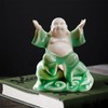 Houlu Small Green Fat Laughing Buddha Statue for Good Luck,