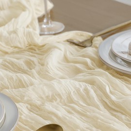 ButterMelt 10 Pack Beige 10ft Cheesecloth Table Runner, Boho 35x120 Inch Long, Gauze Table Runner Decor for Baby Shower Bridal Shower or Wedding Party